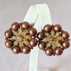 Vintage West German Copper Bead Clip Earrings